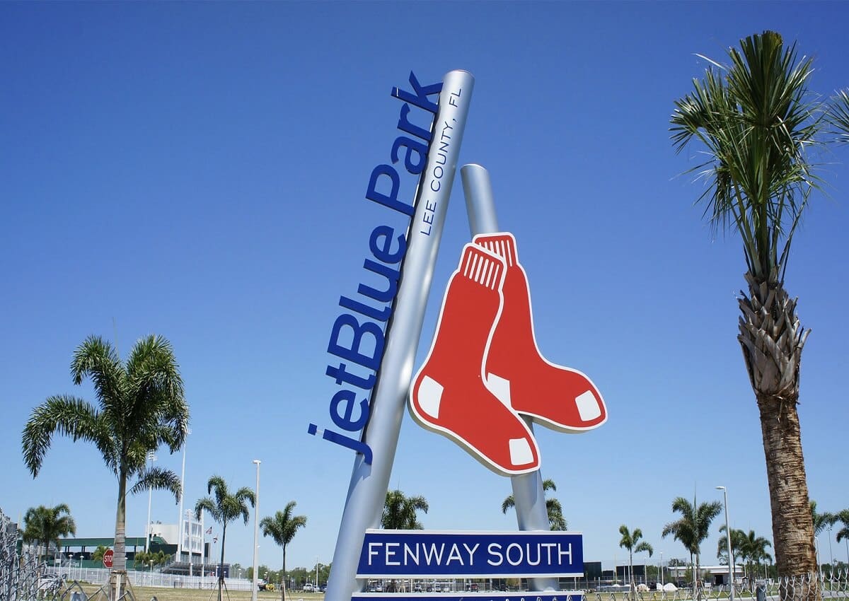 A sign for jetblue park in the fenway south area of boston.